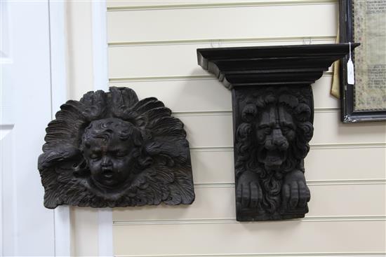 An 18th century and later oak corbel, W.16.5in.